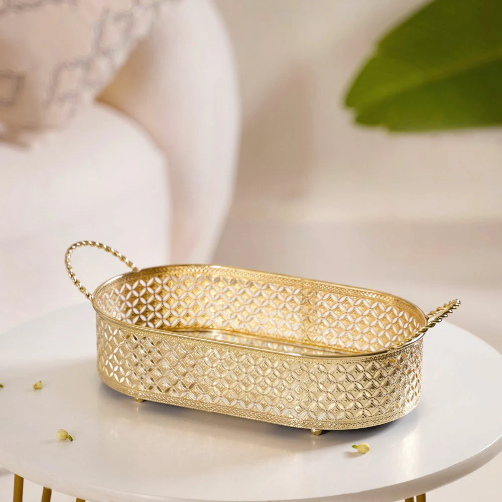 Decorative Oval Tray Gold Small - Image 5