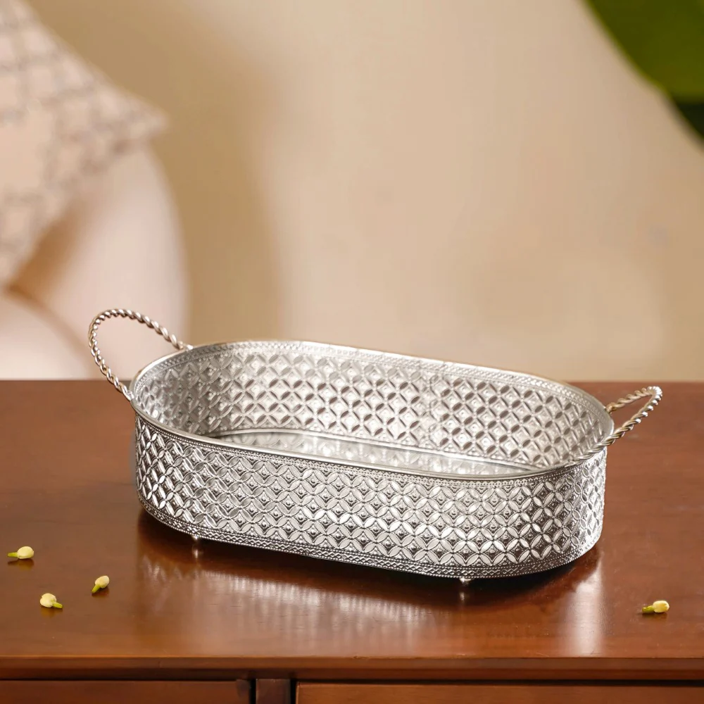 Decorative Oval Tray Silver Small - Image 11