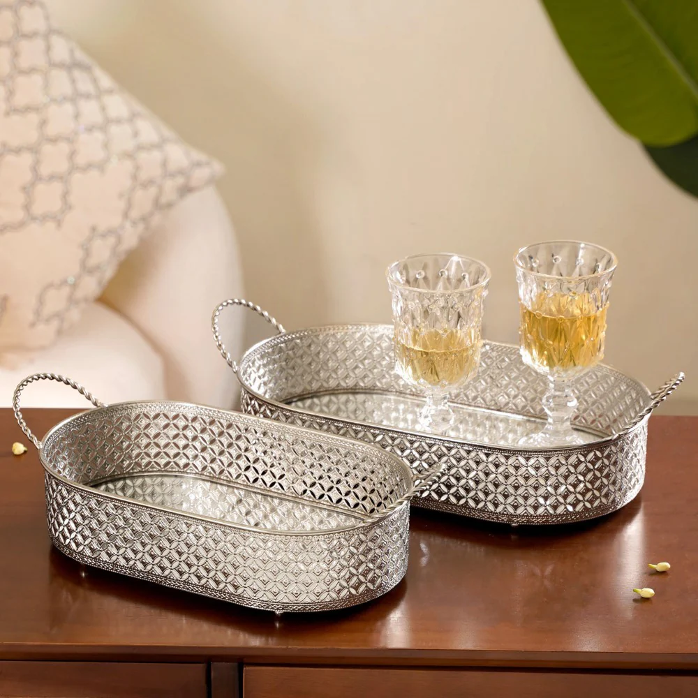 Decorative Oval Tray Silver Small - Image 15