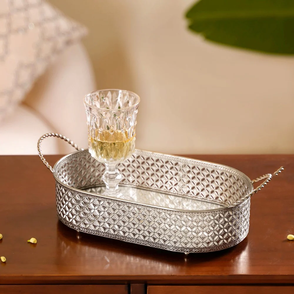Decorative Oval Tray Silver Small - Image 3