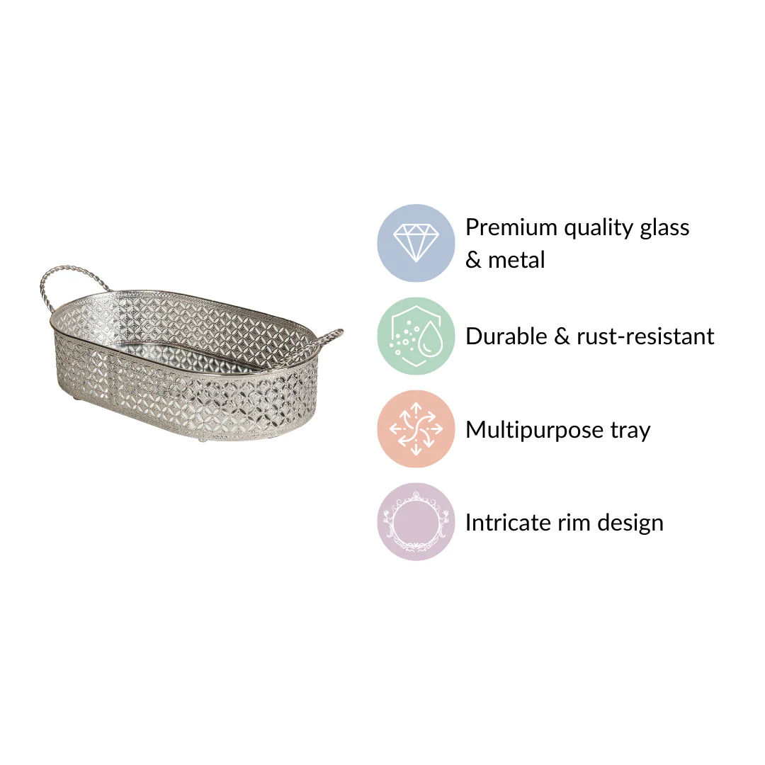 Decorative Oval Tray Silver Small - Image 6