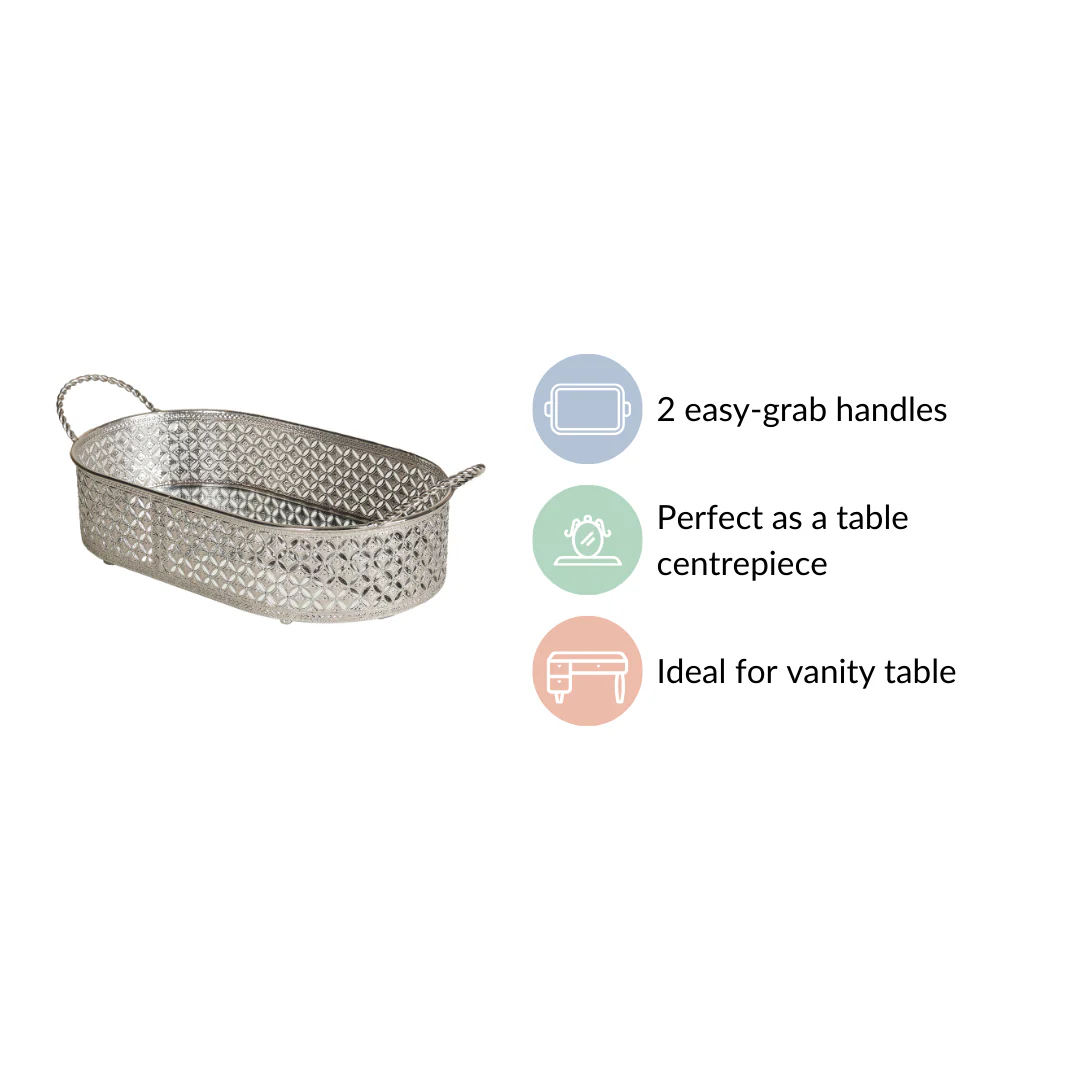 Decorative Oval Tray Silver Small - Image 8