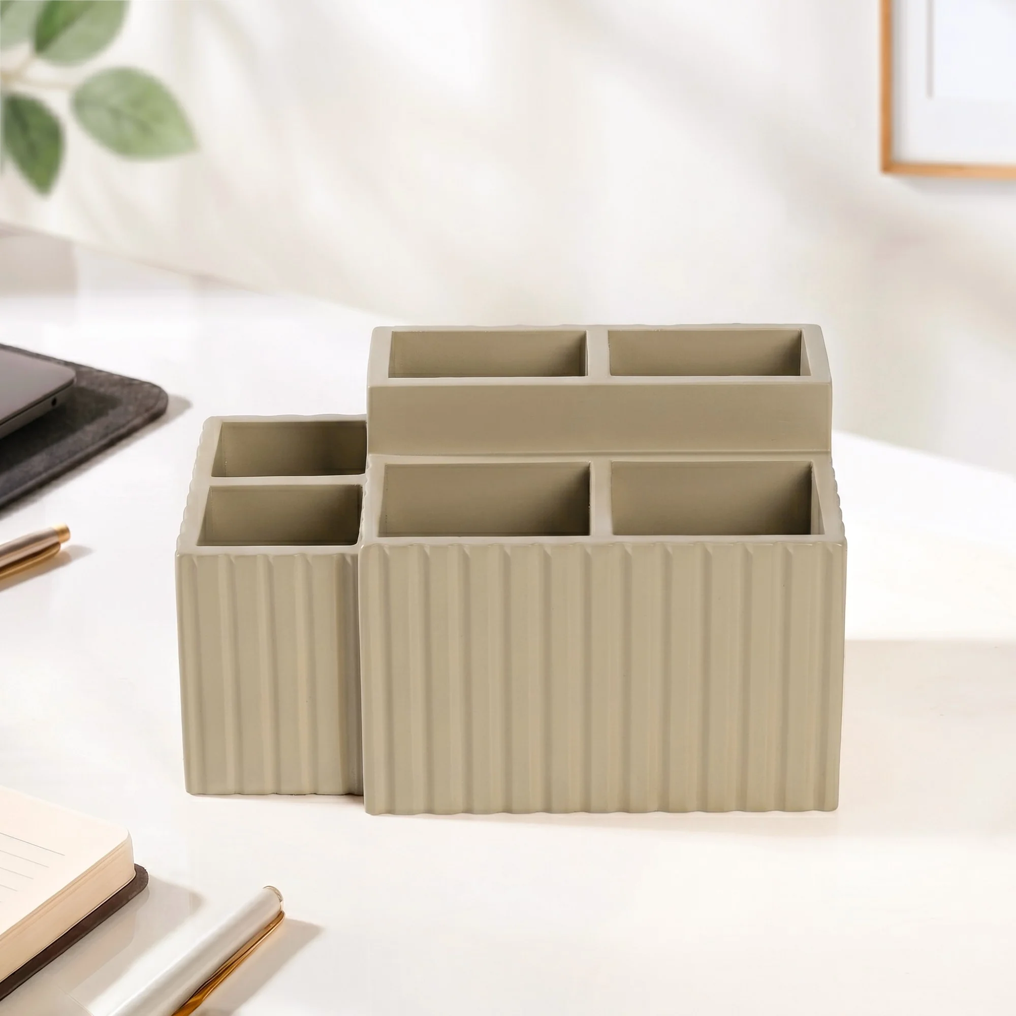 Desk Organiser For Pens Makeup Brushes Beige - Image 7