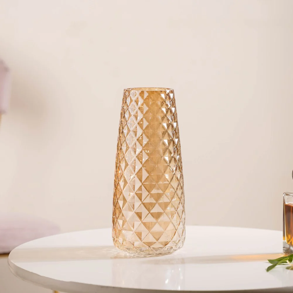 Diamante Glass Flower Vase Amber - Image 5