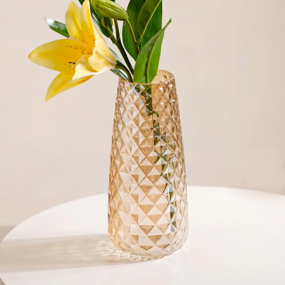 Diamante Glass Flower Vase Amber - Image 6