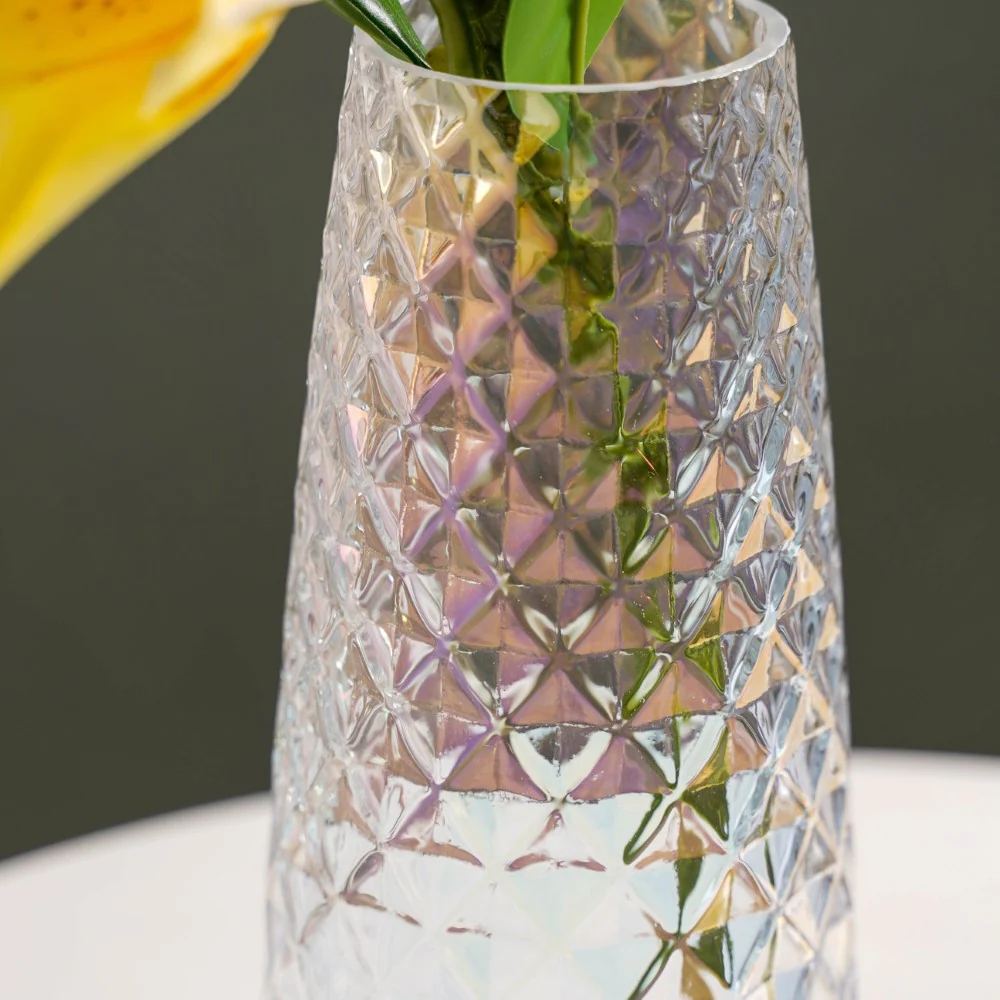 Diamante Glass Flower Vase Iridescent - Image 6