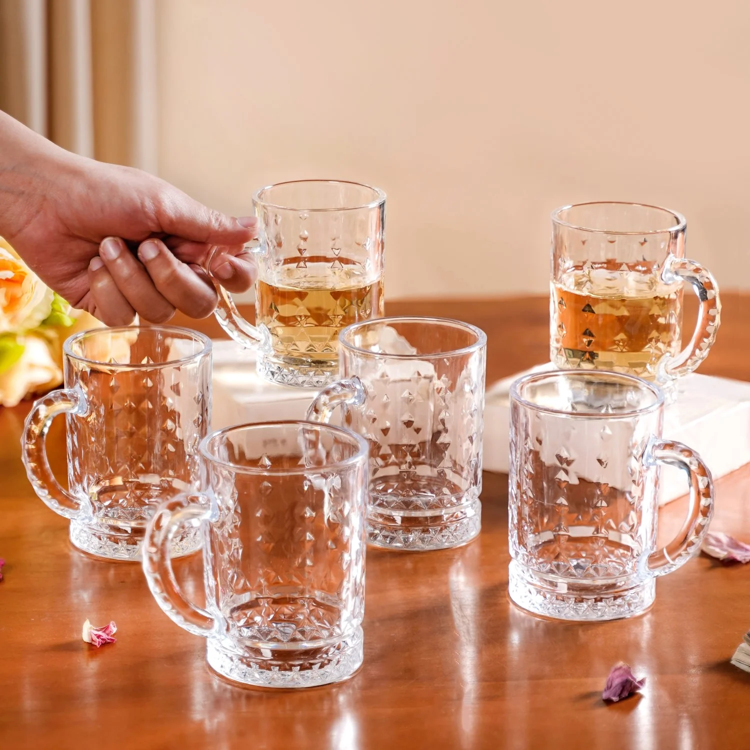 Diamond Embossed Glass Cup Set Of 6 200ml - Image 2