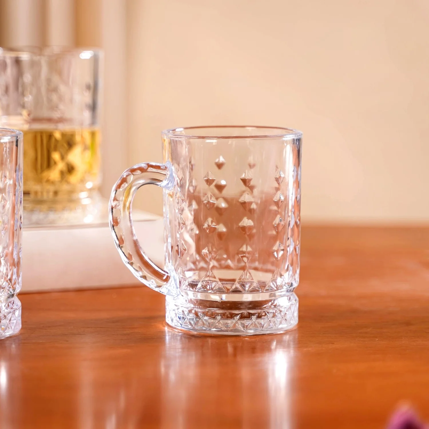 Diamond Embossed Glass Cup Set Of 6 200ml - Image 3