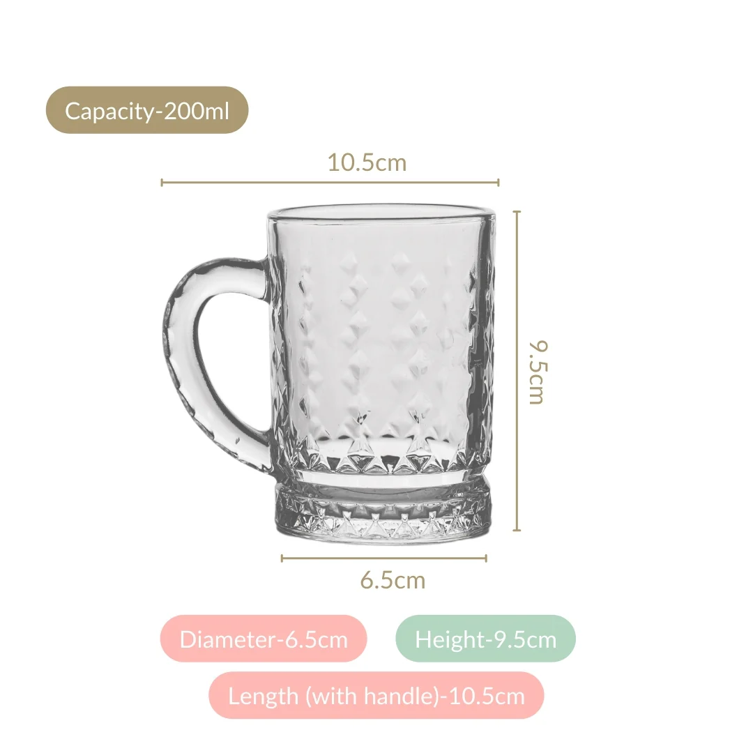 Diamond Embossed Glass Cup Set Of 6 200ml - Image 4