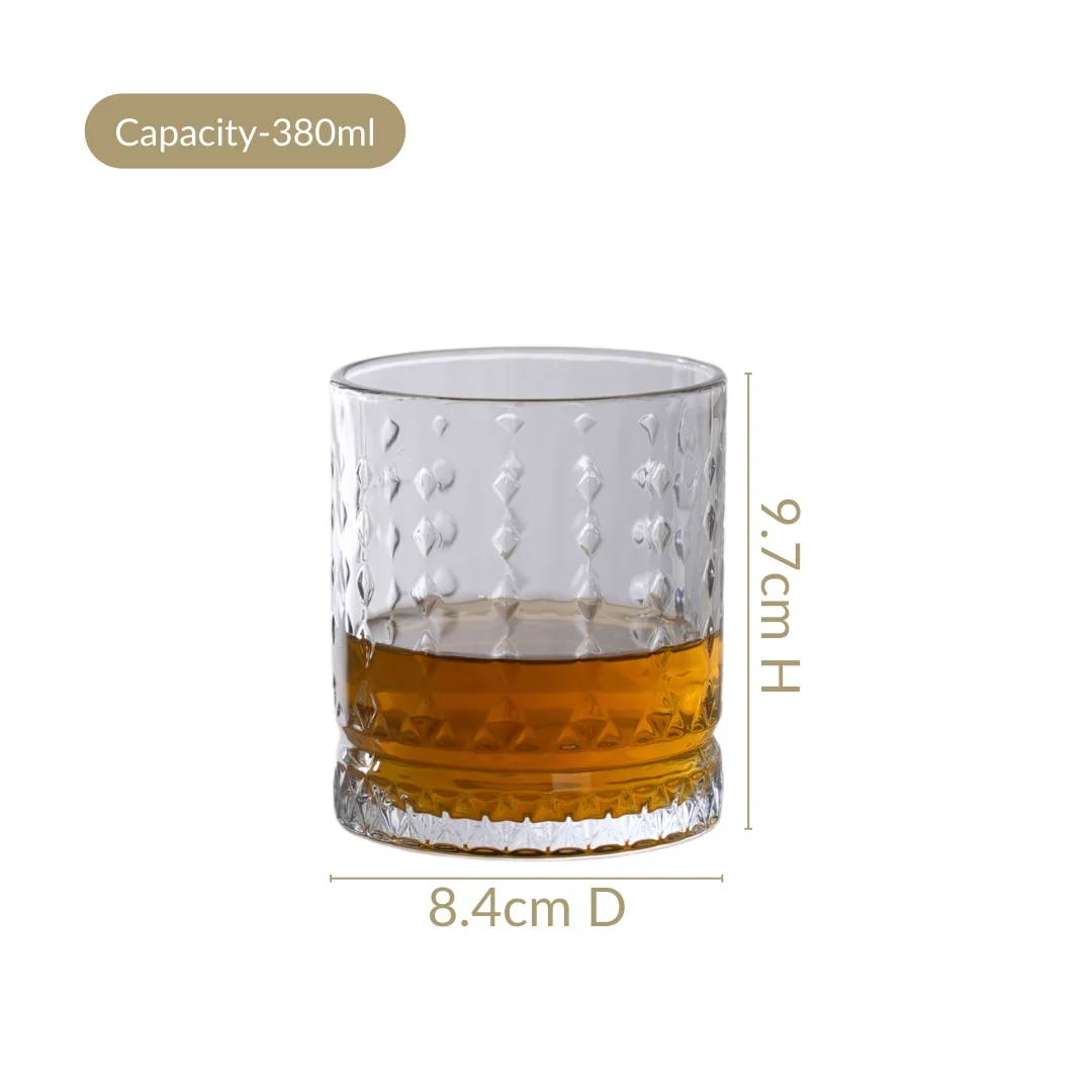 Diamond Patterned Set Of 6 Whiskey Glasses 380ml - Image 4