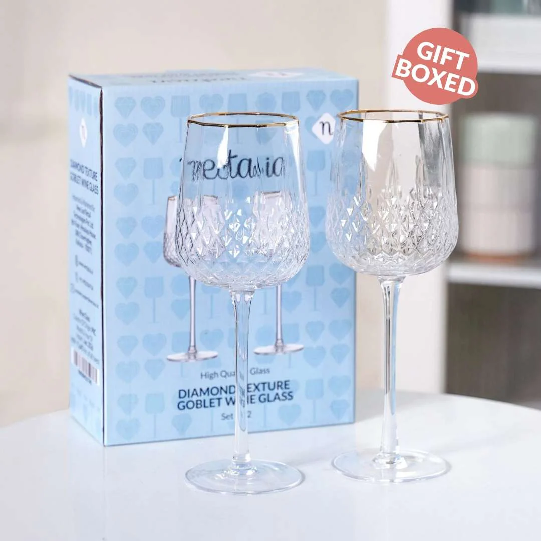 Diamond Texture Goblet Wine Glass Set Of 2 370ml - Image 7