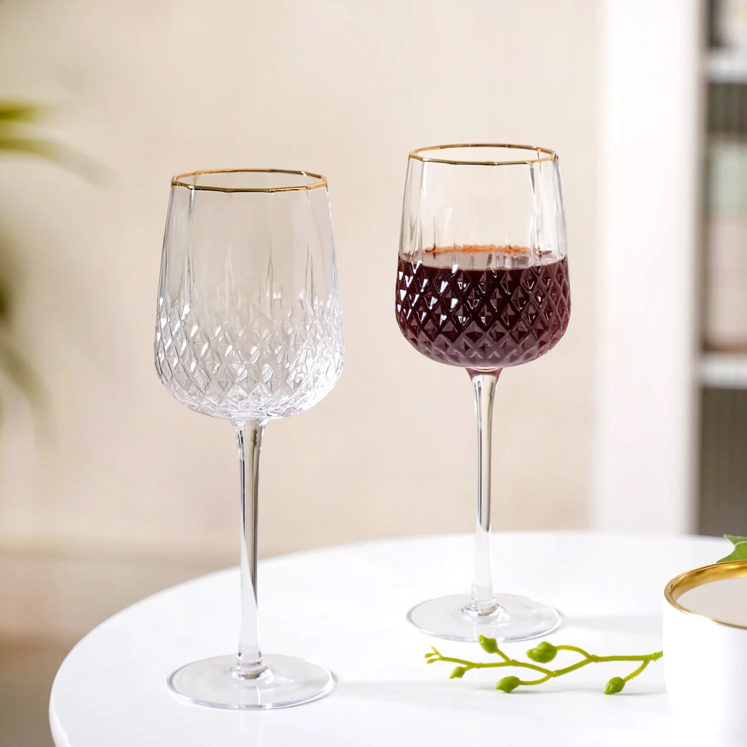 Diamond Texture Goblet Wine Glass Set Of 2 370ml - Image 9