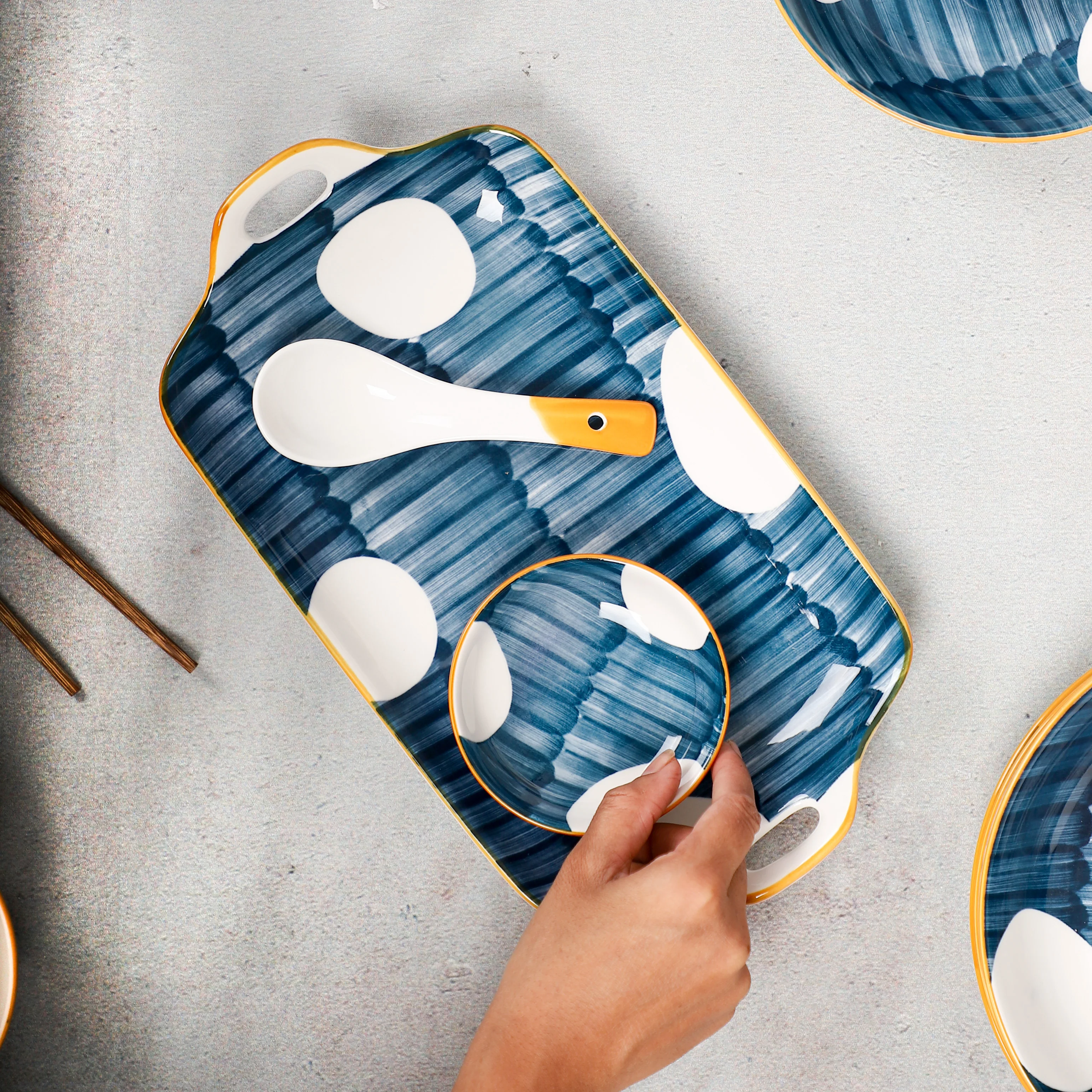 Hand painted Dinner Set Nitori - Image 5