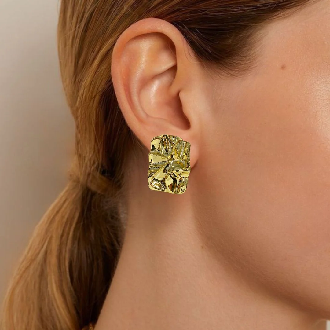 Distressed Gold Drop Earrings - Image 2