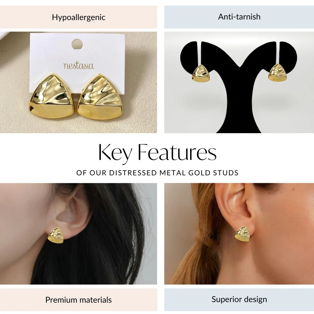 Distressed Metal Gold Studs - Image 4