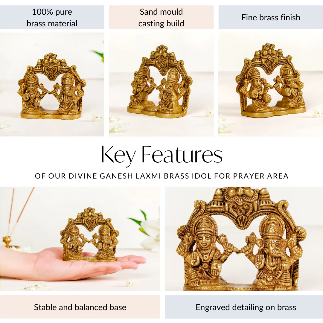 Divine Ganesh Laxmi Brass Idol 8cm - Image 5
