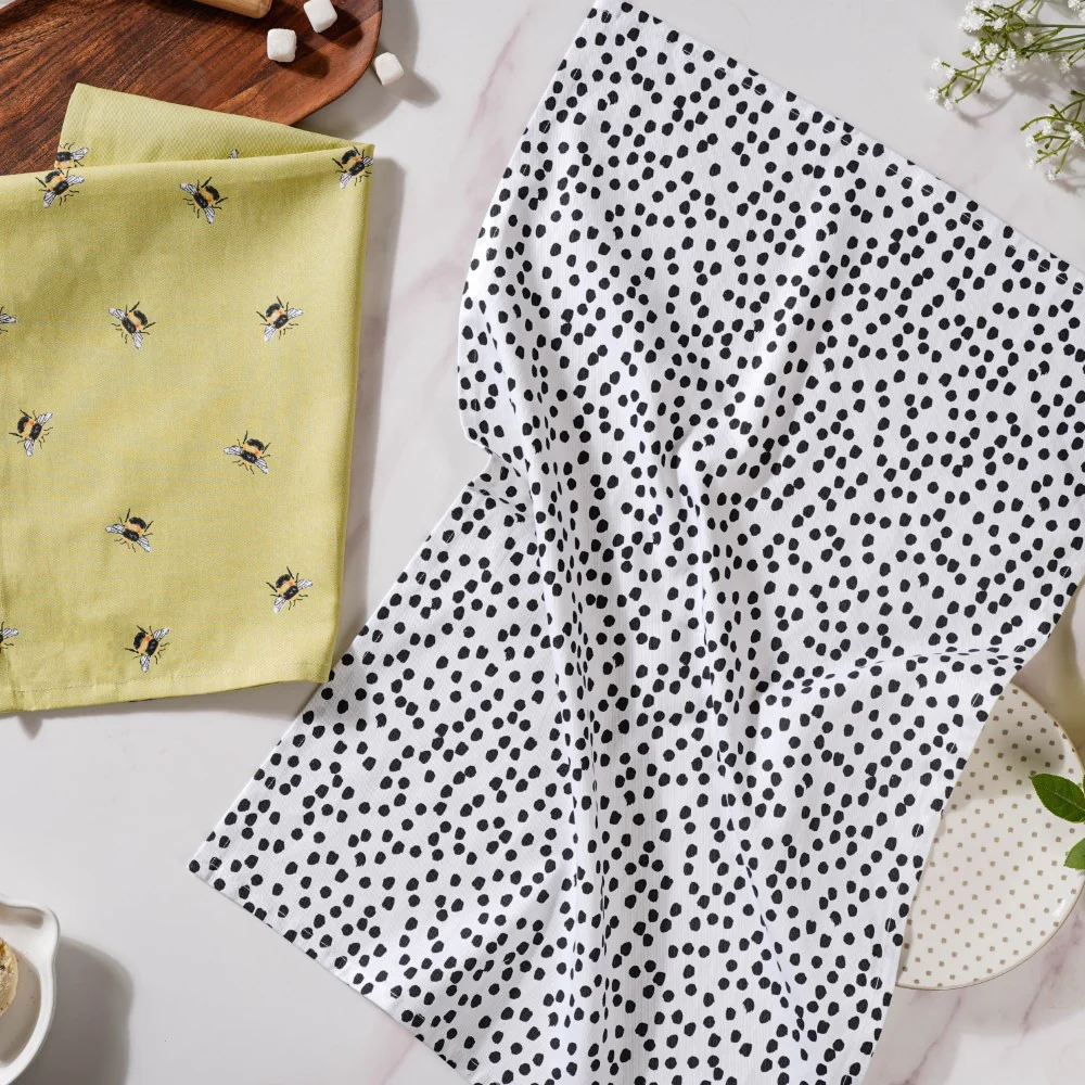 Dots and Bees Printed Cotton Tea Towel Of 2 - Image 4