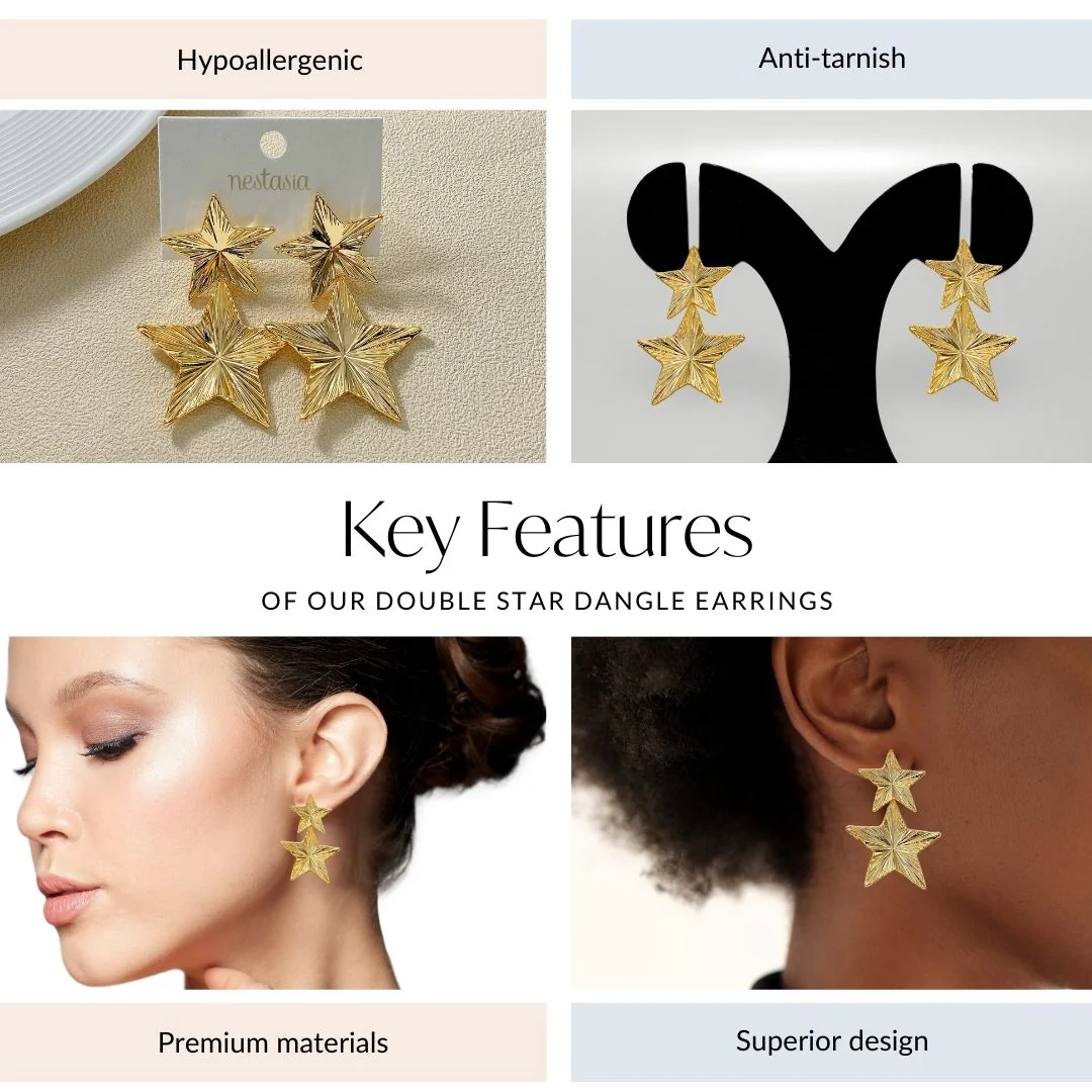 Double Star Dangle Earrings - Image 4