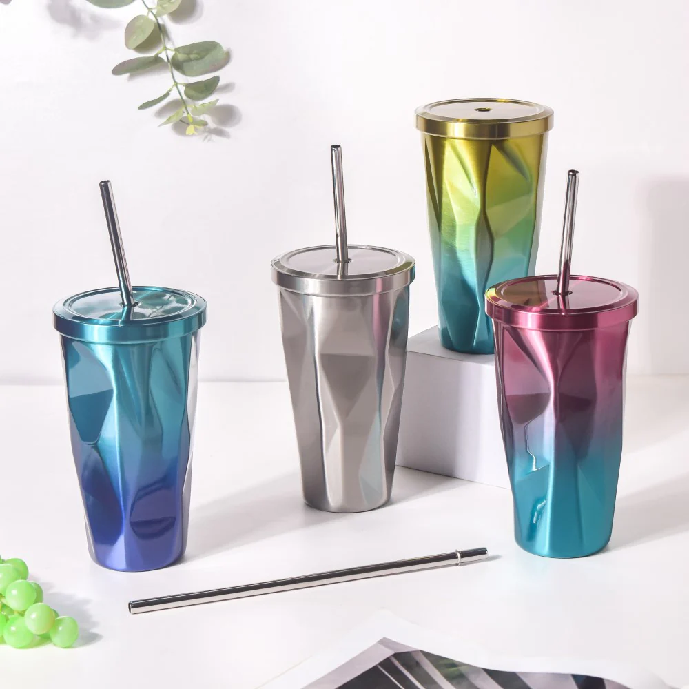 Double Walled Ombre Tumbler With Straw Yellow 500ml - Image 6