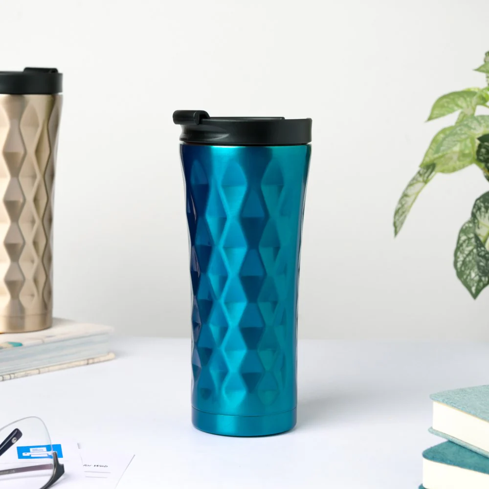 Double Walled Travel Tumbler Blue With Flip Lid 500ml