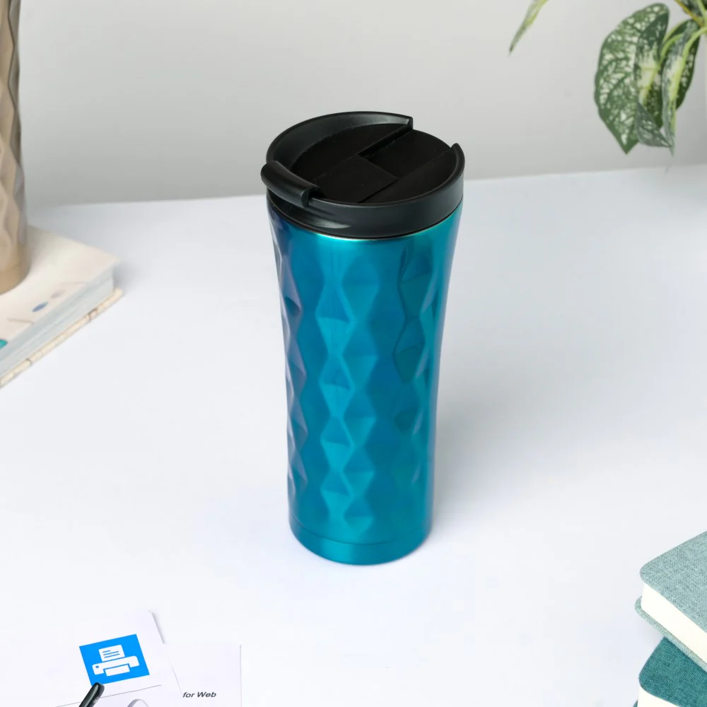 Double Walled Travel Tumbler Blue With Flip Lid 500ml - Image 3