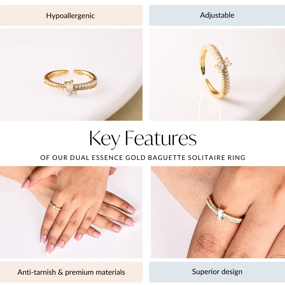 Dual Essence Gold Baguette Solitaire Ring - Image 4