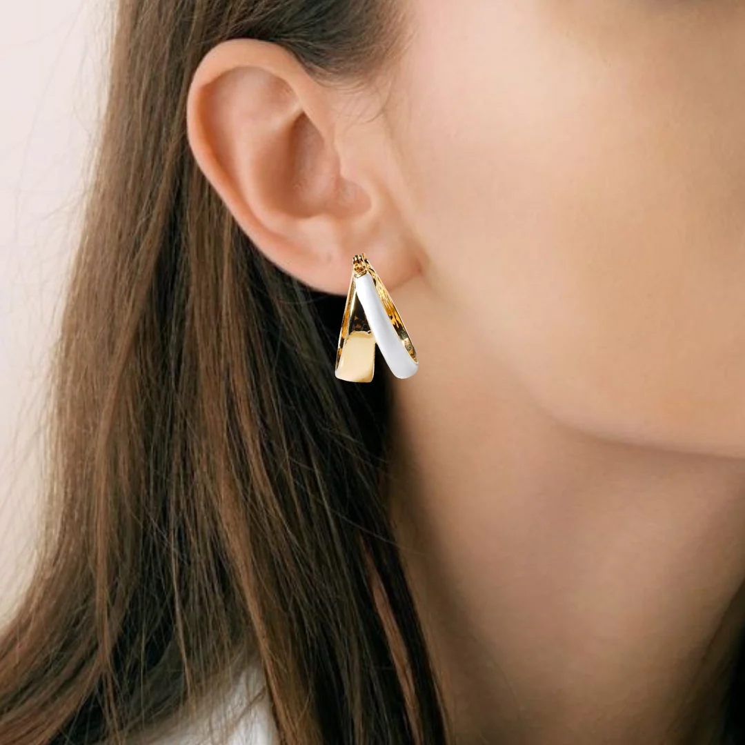 Dual Hoop Earrings White - Image 2