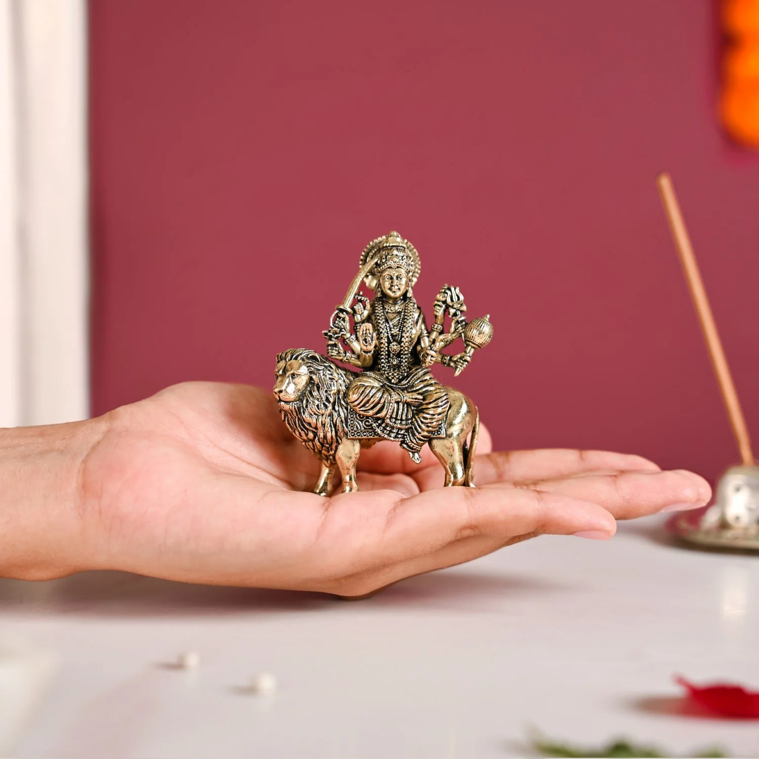 Durga Goddess Pure Brass Idol 7cm - Image 3