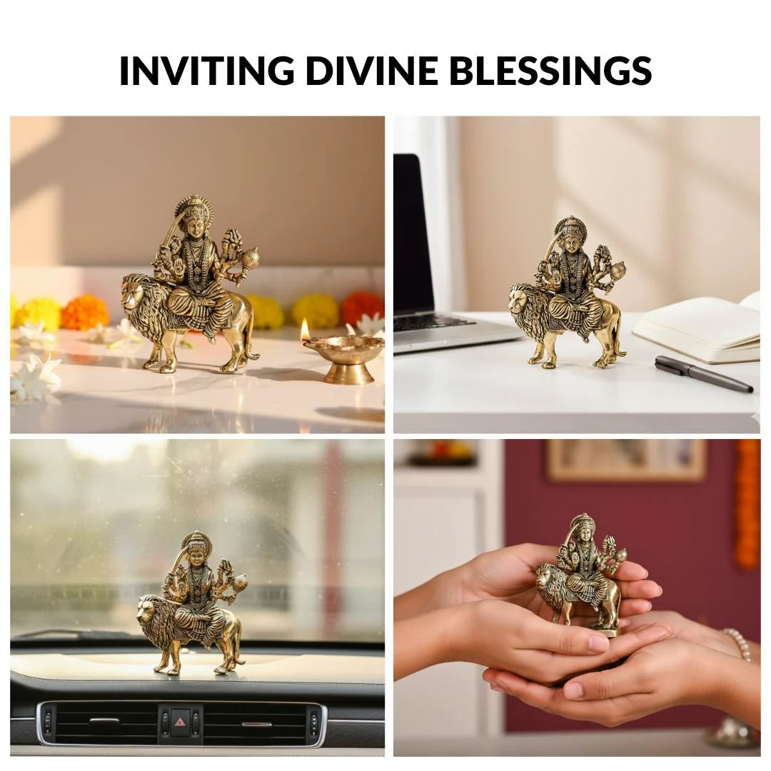 Durga Goddess Pure Brass Idol 7cm - Image 7