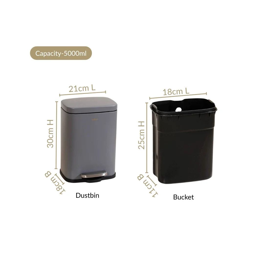 Dustro Metal Pedal Dustbin Grey 5000ml - Image 4
