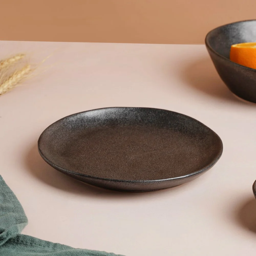 Earthen Stoneware Snack Plate Matte Black 8.5 Inch - Image 3