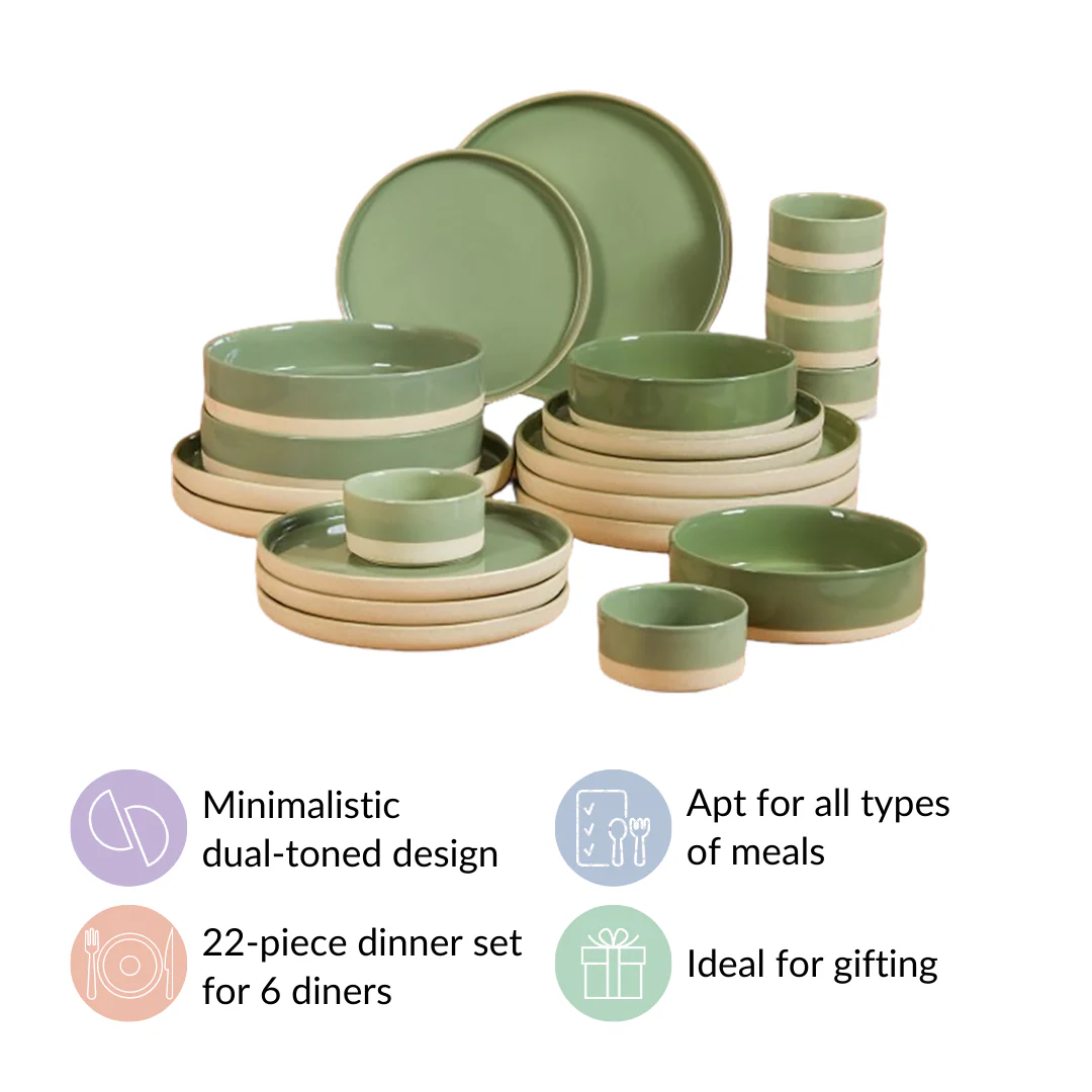 Earthy 22 Piece Dinner Set For 6 Sage Green - Image 8