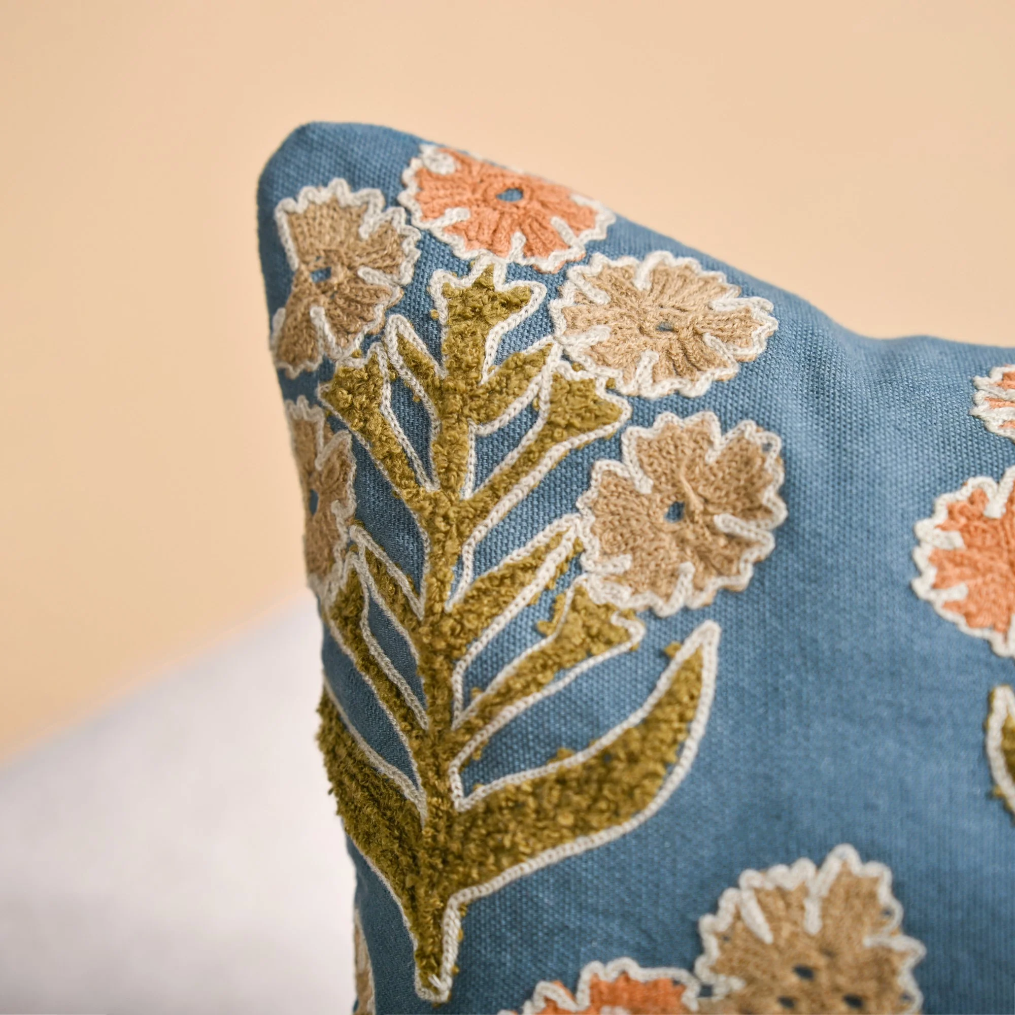 Earthy Botanical Embroidered Cushion Cover 40x40cm - Image 6