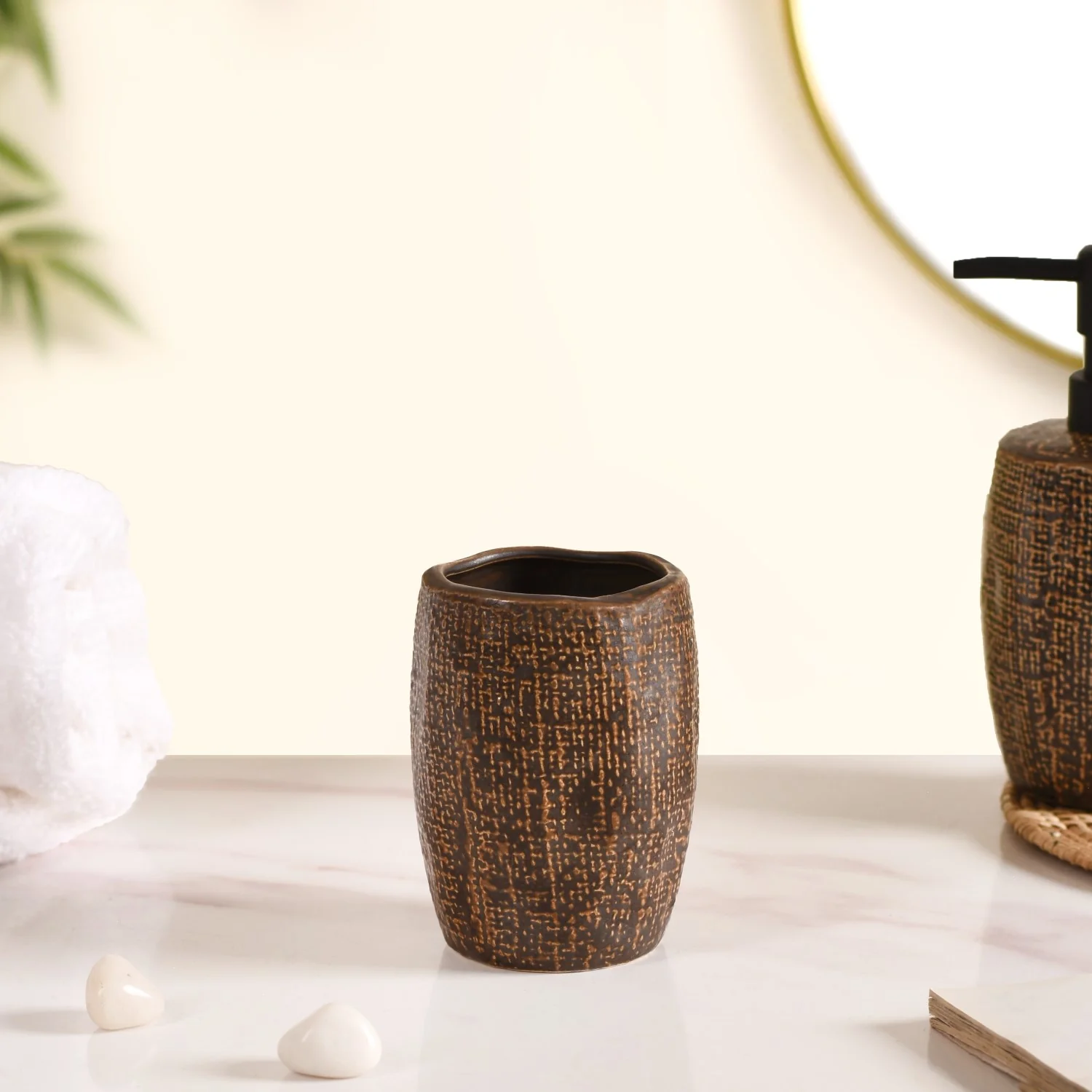 Earthy Chic Ceramic Bathroom Accessories Set Of 2 Brown - Image 8