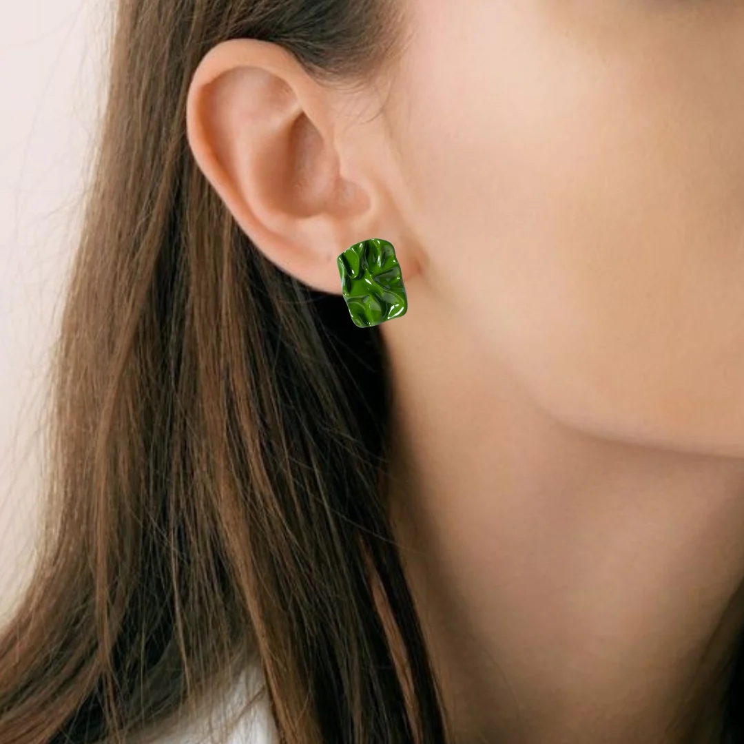 Earthy Glam Green Stud Earrings - Image 5