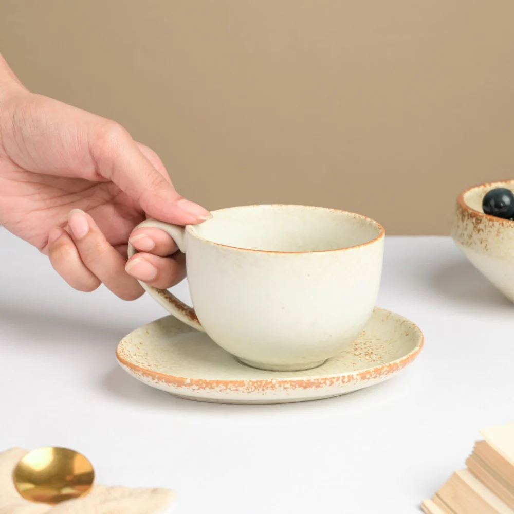 Earthy Stoneware Cup And Saucer 200 ml - Image 2