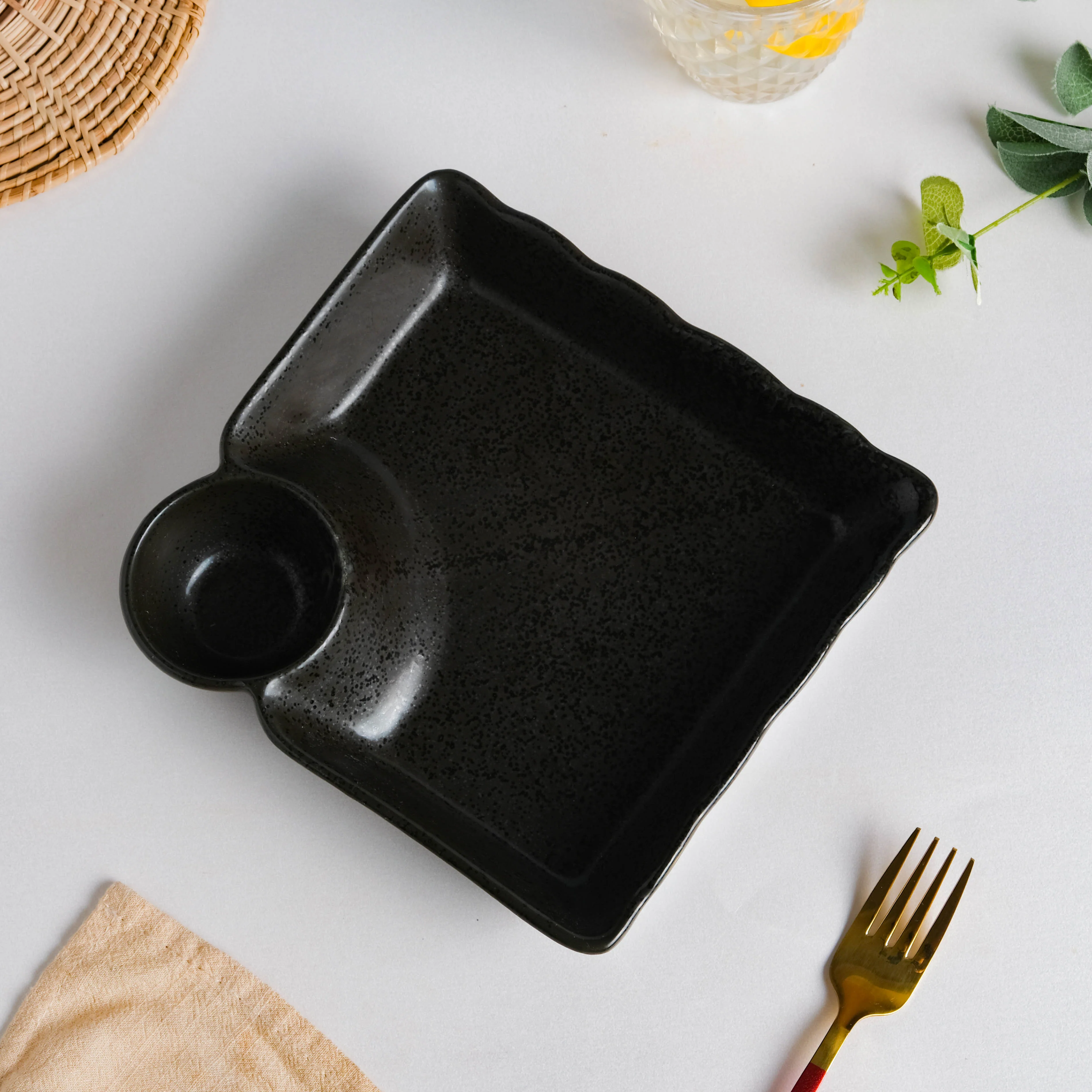 Ebony Black Chip and Dip Plate