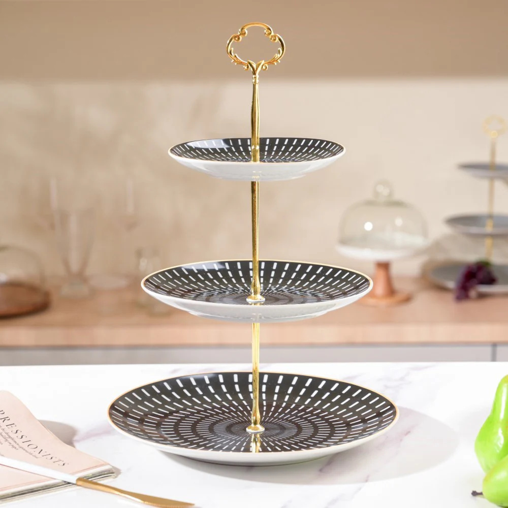 Ebony Ceramic 3 Tier Cupcake Stand Black And White - Image 3