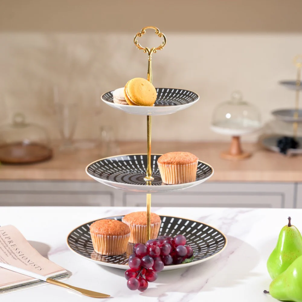 Ebony Ceramic 3 Tier Cupcake Stand Black And White - Image 5