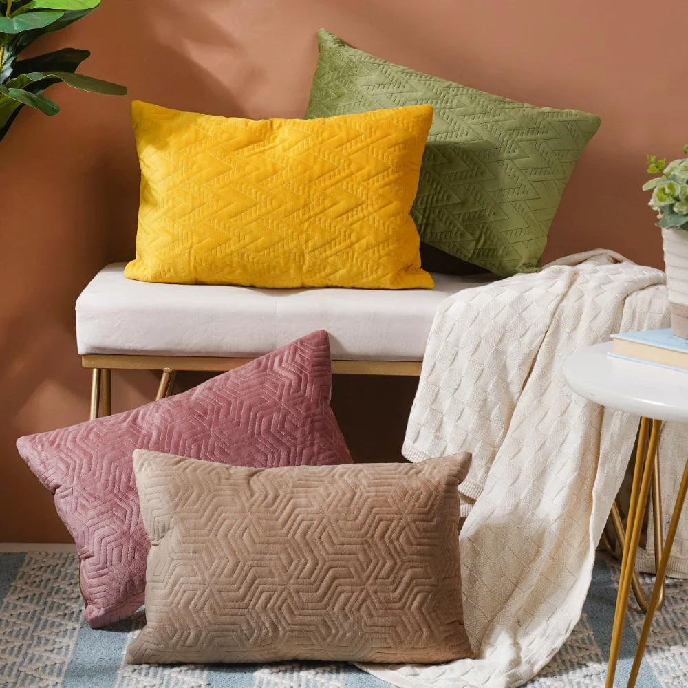 Eclectic Rectangle Velvet Cushion Cover Dusty Pink 12x18 inch - Image 9