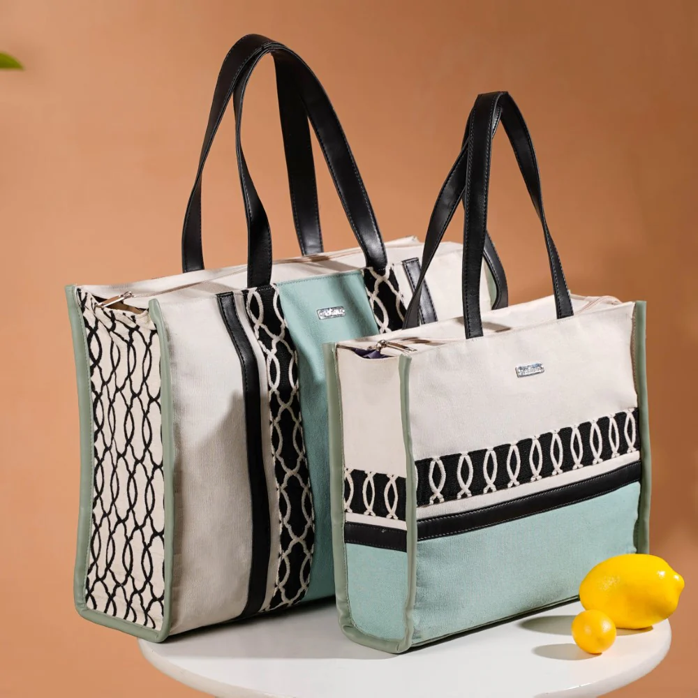 Eco-friendly Carryall Tote Bag Mint Set Of 2 - Image 2