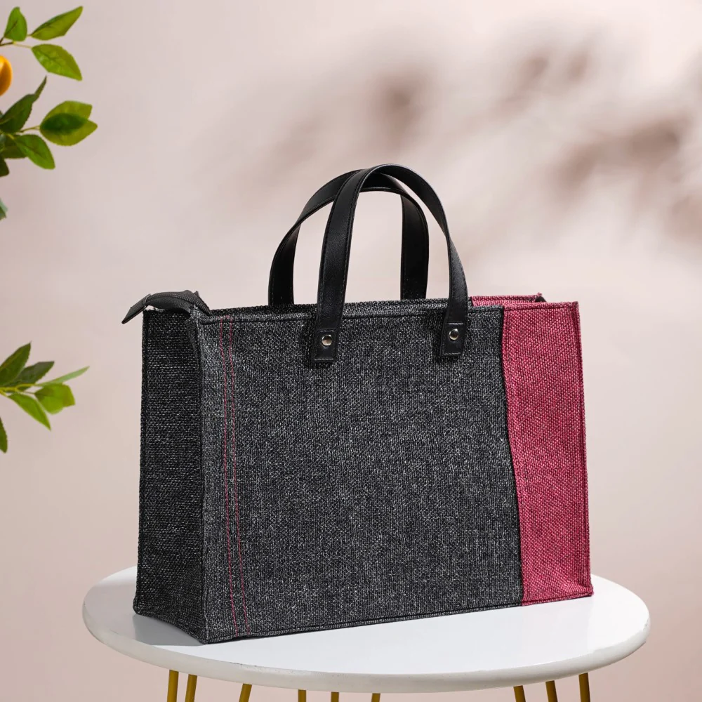 Eco Friendly Jute Lunch Bag Black And Red 15 x 10 Inch - Image 9