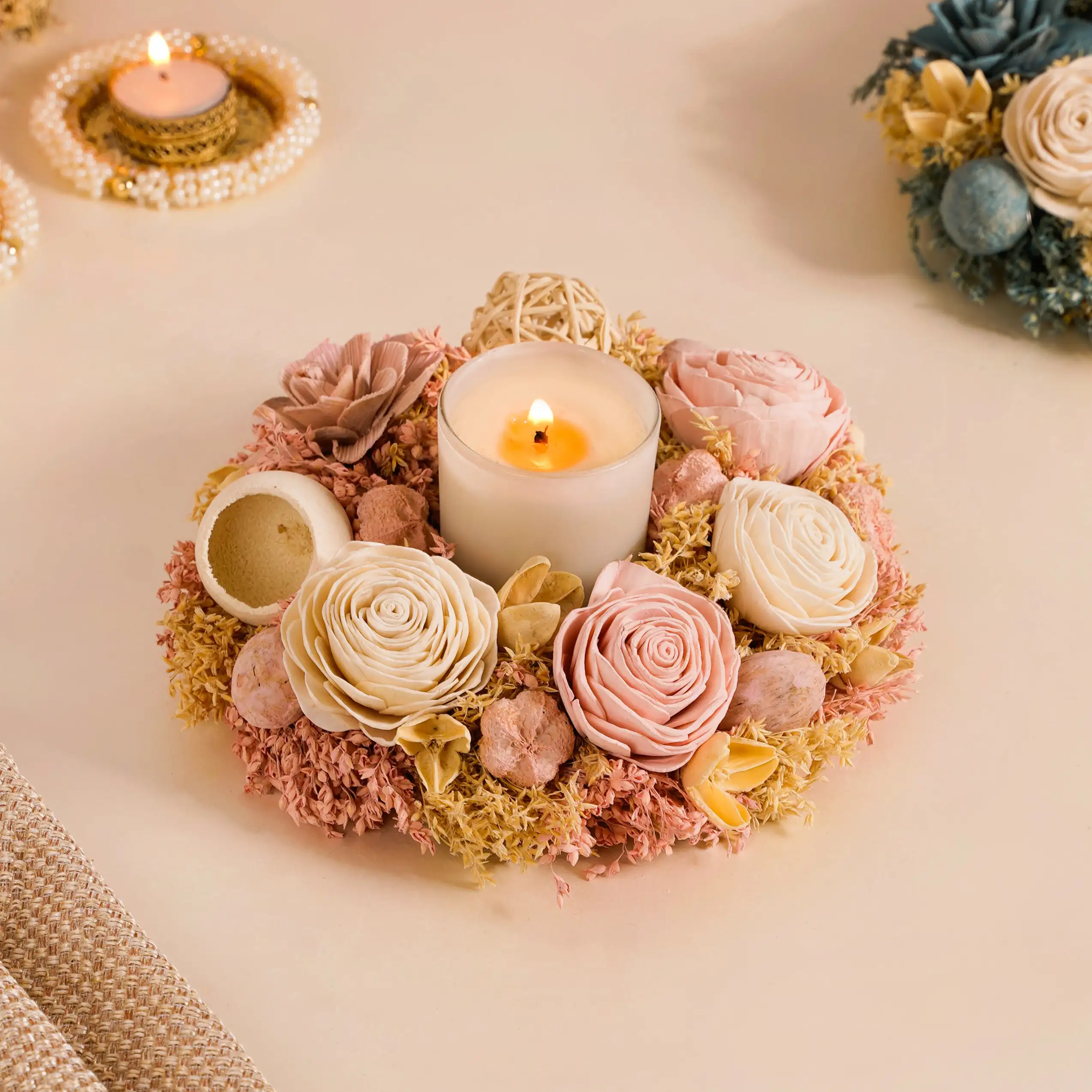 Eco-Friendly Rose Dried Flower Wreath Pink - Image 2