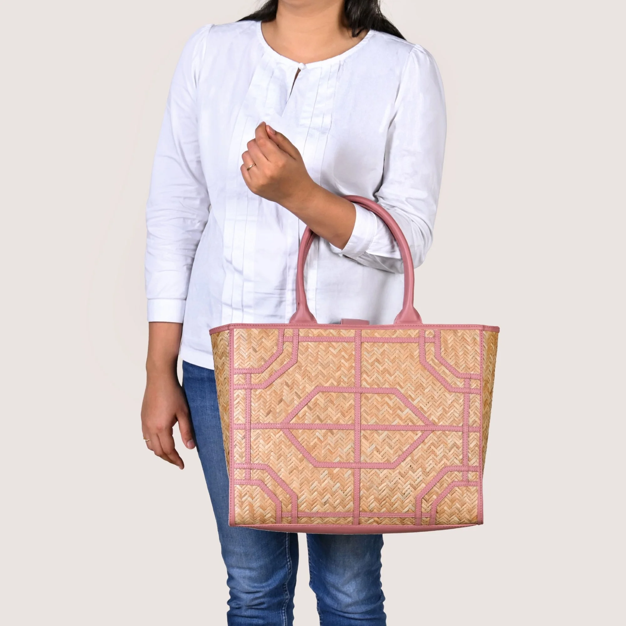 Ecofriendly Handwoven Natural BreezeBag Blush Pink Tote - Image 2