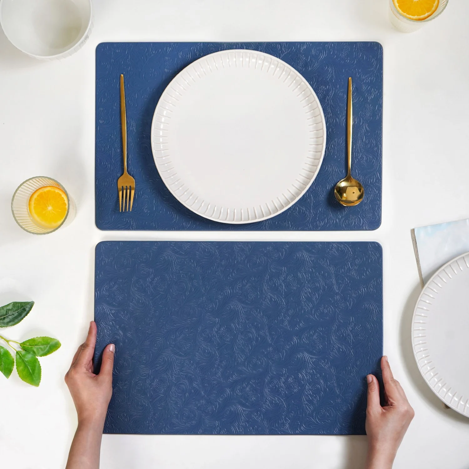 Electric Blue Embossed Table Mat Set Of 6 - Image 2