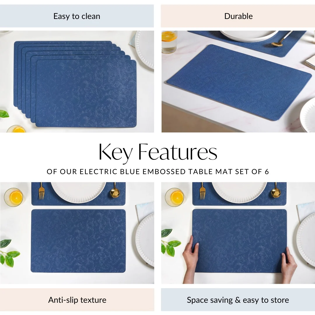 Electric Blue Embossed Table Mat Set Of 6 - Image 5