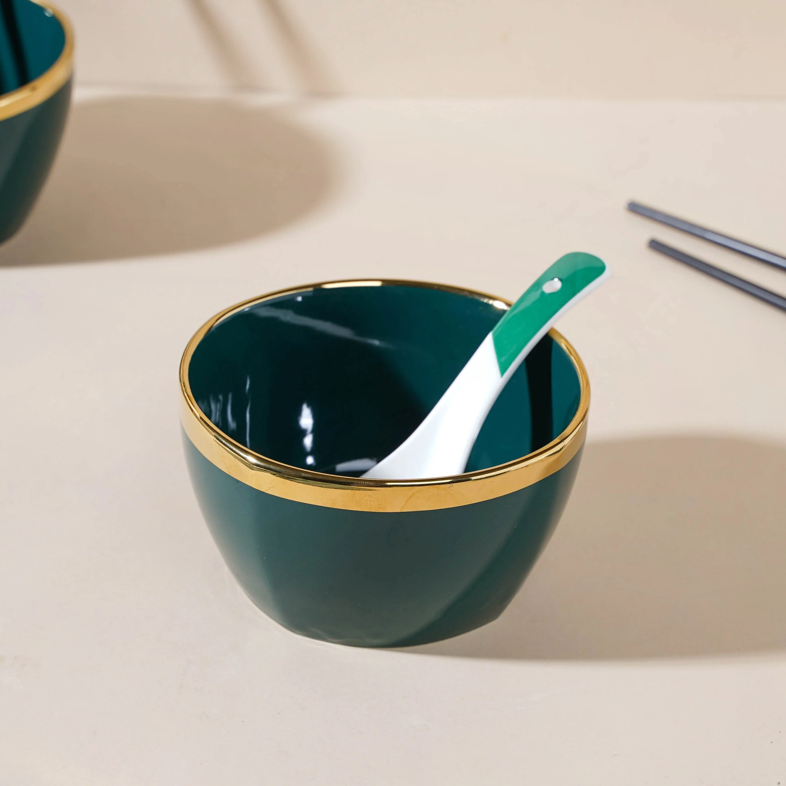 Emerald Snack Bowl Set Of 4 With Chopsticks And Soup Spoons - Image 12