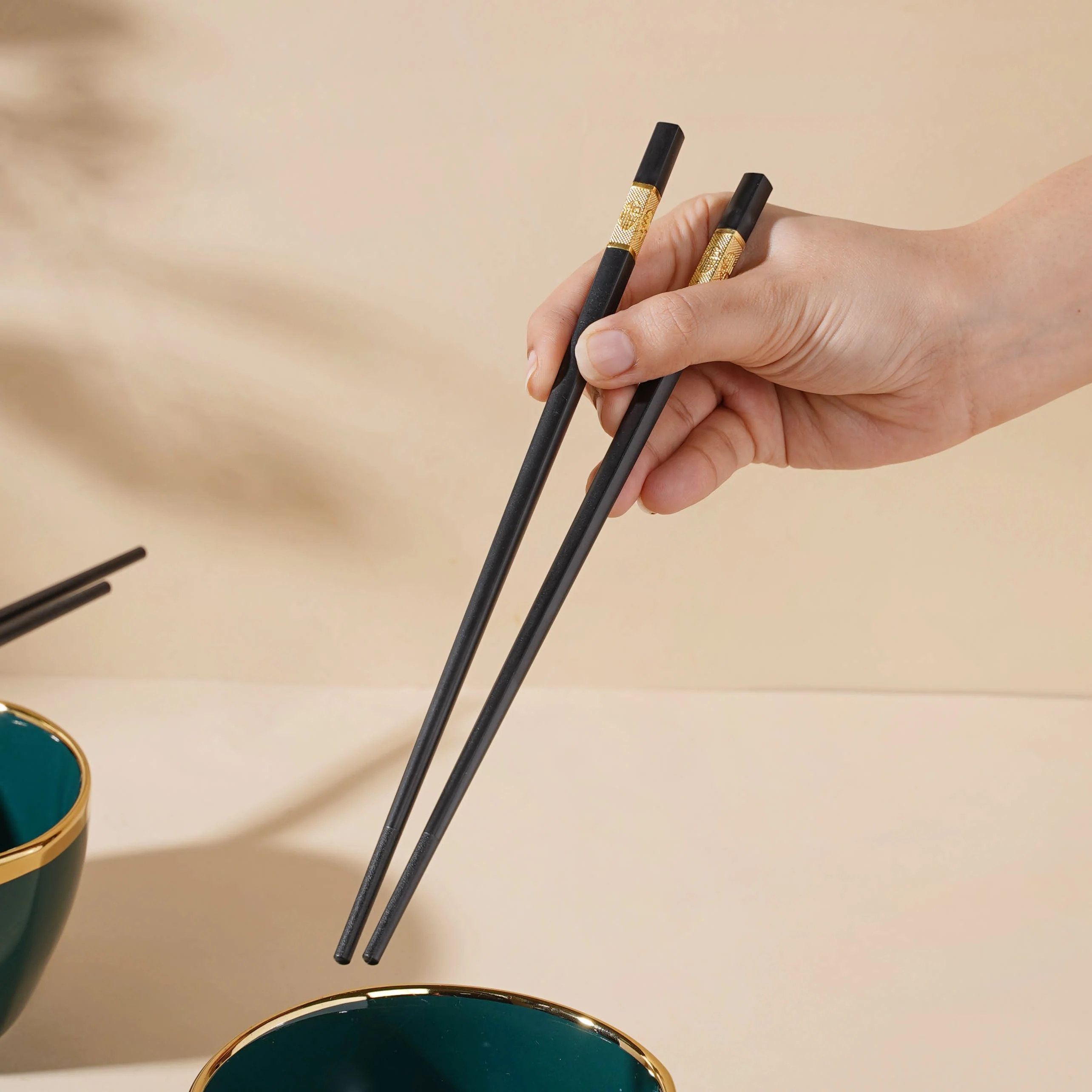 Emerald Snack Bowl Set Of 4 With Chopsticks And Soup Spoons - Image 8