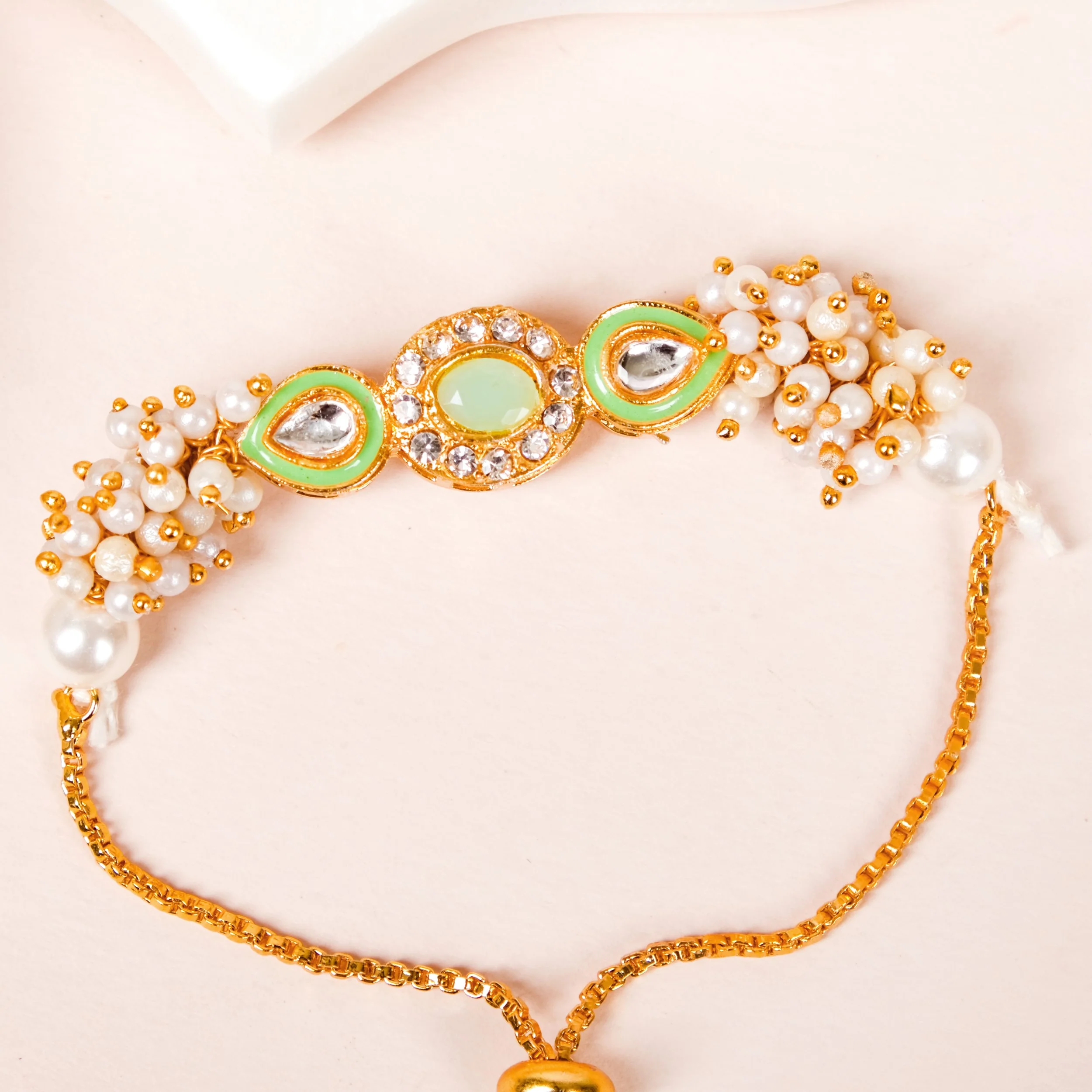 Elegant Green Kundan Rakhi Hamper For Bhaiya Bhabhi - Image 5