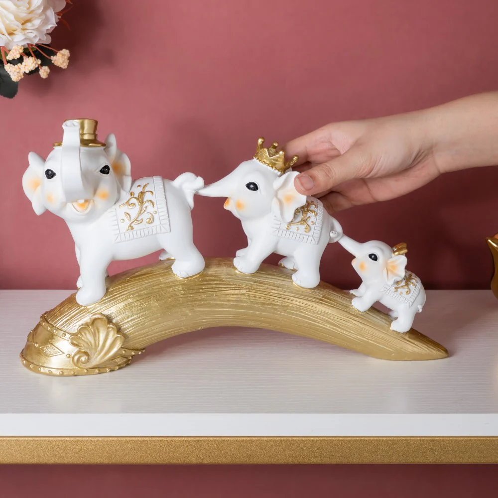 Elephant Family Decorative Showpiece White 12 X 7 Inch - Image 2
